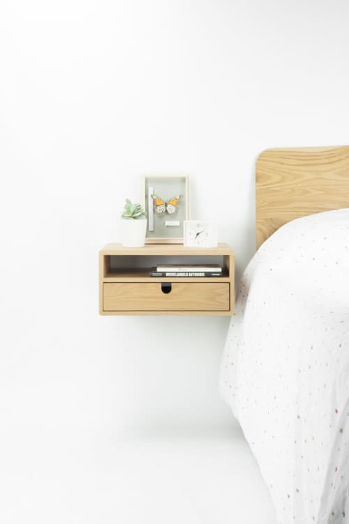 Floating Nightstand Bedside Table | Storage by Manuel Barrera Habitables. Item made of oak wood