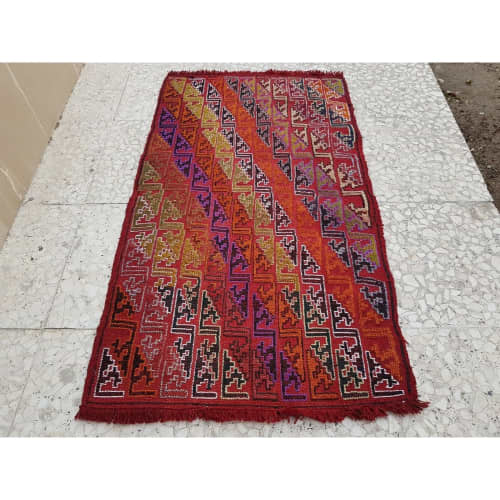 Table Decor Small Embroidered Turkish Rug, Handwoven Wall | Area Rug in Rugs by Vintage Pillows Store. Item composed of fiber