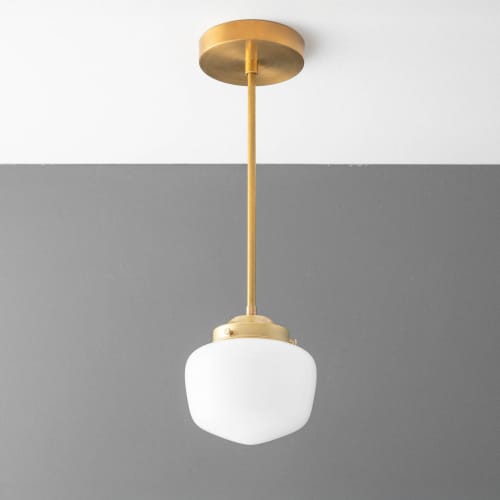 Schoolhouse Pendant - Model No. 0245 | Pendants by Peared Creation. Item composed of brass & glass