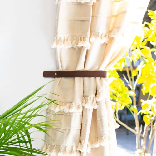 Leather Curtain Tieback [Round End] | Strap in Storage by Keyaiira | leather + fiber | Artist Studio in Santa Rosa. Item composed of leather