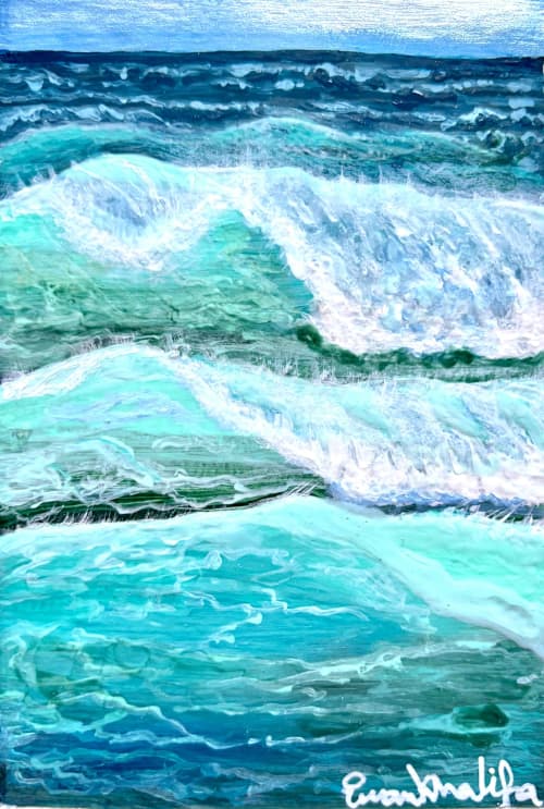 Tides of Aquarius – Original Ocean Wave Mini Painting | Work by EMAN K