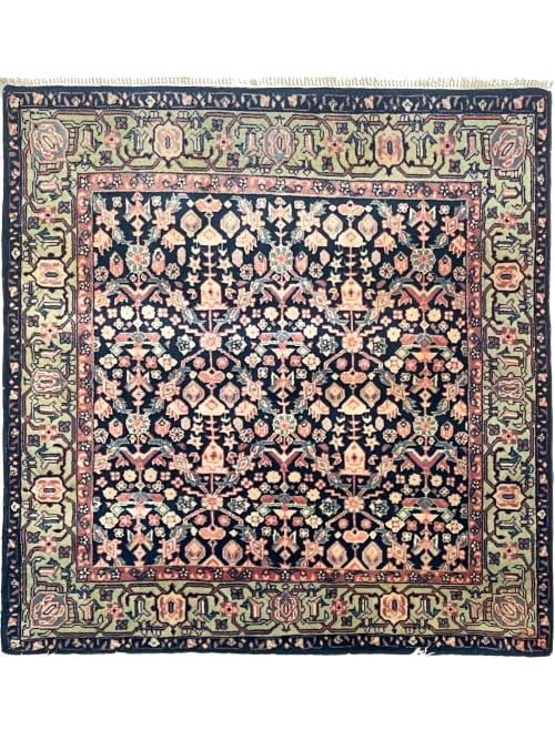 GORGEOUS SQUARE | Full Pile Navy Ground with Sage/Mint Green | Area Rug in Rugs by The Loom House. Item made of wool with fiber