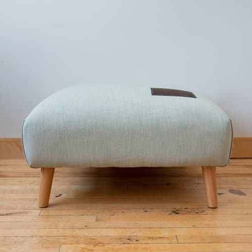 Professor 30 x 30 Square Ottoman | Benches & Ottomans by OTTOMN. Item made of linen & leather
