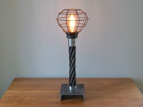 Lift Lamp: Reclaimed Ski Chairlift Cable Desk Lamp | Table Lamp in Lamps by industrial comfort. Item made of steel compatible with contemporary and country & farmhouse style