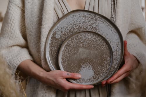 Dinner Set (2 plates) - NorthernLights organic natural shape | Dinnerware by Laima Ceramics. Item composed of stoneware in minimalism or contemporary style