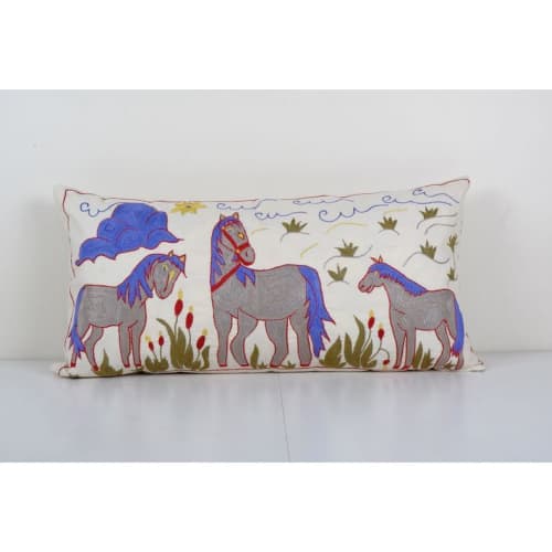 Suzani Horse Pictorial With Horse Design Pillow Case, Animal | Cushion in Pillows by Vintage Pillows Store
