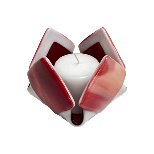 Red & White Opalescent Glass Candleholder | Candle Holder in Decorative Objects by Sand & Iron