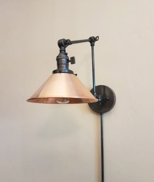 Plug in Swing Arm Adjustable Wall Light - Industrial Sconce | Sconces by Retro Steam Works. Item made of brass works with industrial style
