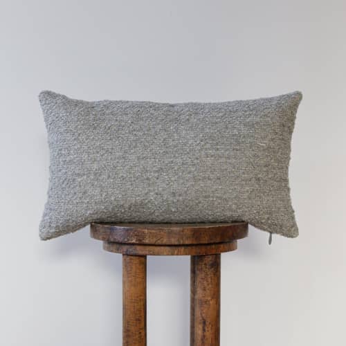 Silver Grey Nubby Woven Wool Lumbar Pillow 12x20 | Pillows by Vantage Design