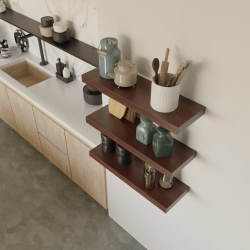 Walnut Heavy Duty Floating Kitchen Shelf | Ledge in Storage by Picwoodwork. Item made of oak wood