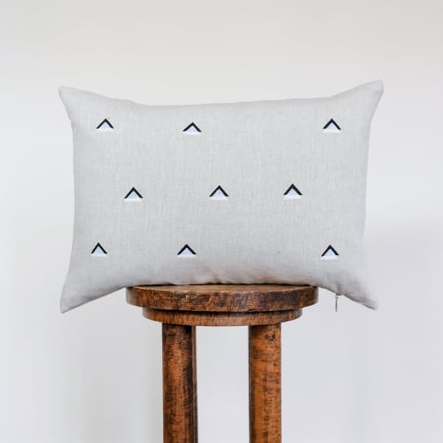 Black and White Triangles Printed on Natural Linen Lumbar Pillow 14x20 | Pillows by Vantage Design