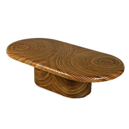 SHOWTIME RIBBON Rattan Coffee Table (Cocktail Table, Oval) | Tables by Oggetti Designs. Item made of wood