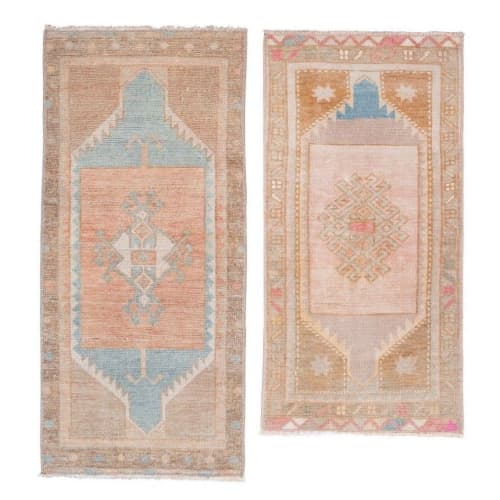 Yastik Rug Distressed Low Pile Petite Rug Faded Runner - Set | Runner Rug in Rugs by Vintage Pillows Store. Item made of cotton & fiber