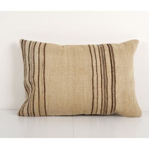 Organic Striped Lumbar Kilim Pillow Case, Turkish Cushion Pi | Pillows by Vintage Pillows Store