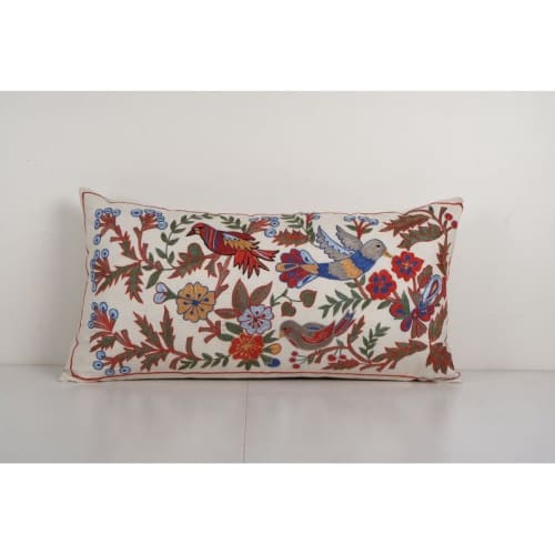 Hand Embroidery Pictorial Bird Suzani Pillow Cover, Animal U | Cushion in Pillows by Vintage Pillows Store