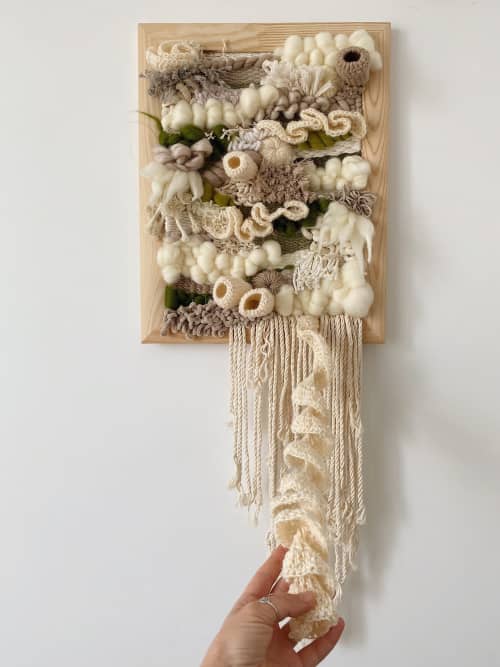Framed unique coral reef wall hanging with crocheted details | Tapestry in Wall Hangings by Awesome Knots. Item composed of wood and cotton