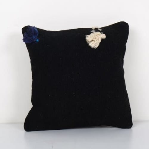 Anatolian Black Kilim Rug Pillow Cover, Vintage Square Handm | Cushion in Pillows by Vintage Pillows Store