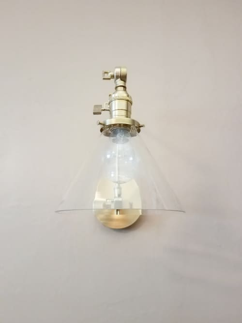 Swing Arm Adjustable Wall Light - Glass Cone Shade | Sconces by Retro Steam Works. Item made of metal with glass works with industrial style