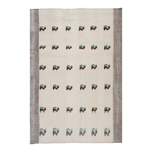 Handwoven Strawberry Fruit Pattern Needlepoint Kids Kilim | Area Rug in Rugs by Vintage Pillows Store. Item composed of fabric