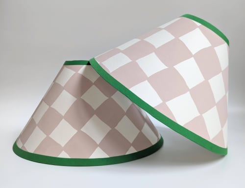 A Pair of Plaster Pink & Emerald Checkerboard Hand Painted | Table Lamp in Lamps by Rosie Gore. Item made of paper