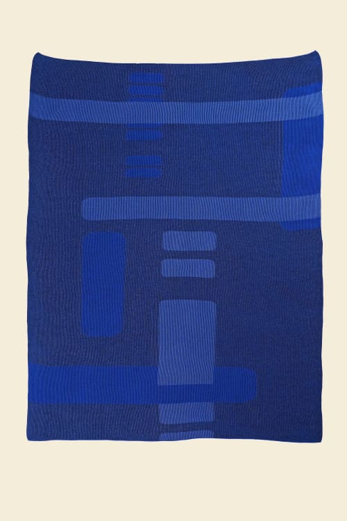 Geometric Blanket in Blue | Linens & Bedding by BOI. Item made of cotton compatible with contemporary style