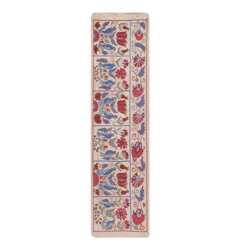 Suzani Tapestry With Bird Design, Animal Pictorial Silk on S | Tablecloth in Linens & Bedding by Vintage Pillows Store