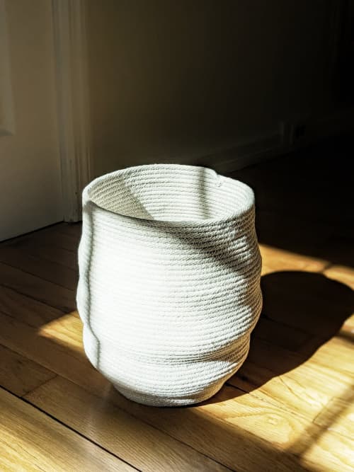 Uniquely Shaped Coiled Cotton Basket, Pot Basket, Modern Sto | Storage Basket in Storage by Damaris Kovach. Item composed of cotton and fiber