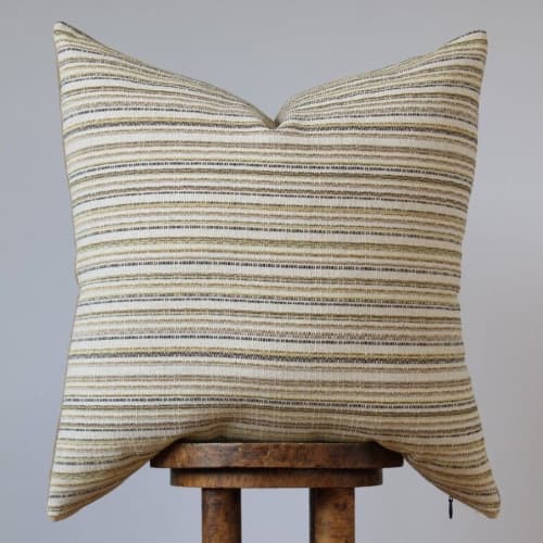 Beige Cotton with Brown, Yellow, Grey Stripes 24x24 | Pillow in Pillows by Vantage Design