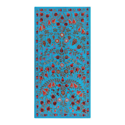 1960s Silk Suzani Blue Runner With Tree of Life Pattern, Vin | Tablecloth in Linens & Bedding by Vintage Pillows Store