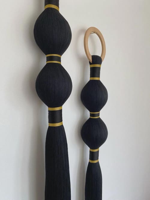 Black Gold Macrame Wall Hanging | Fiber Art Decor | Boho Wall Art | Ball Knot Tassel | Wall Hangings by İnanç Yılmaz
