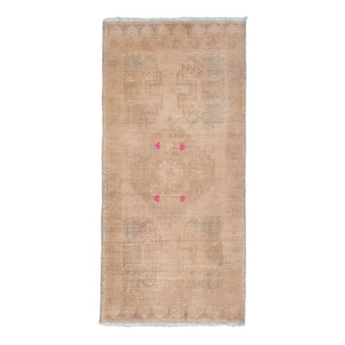 Faded Hand Knotted Turkish Oushak Door Mat 1'8" X 3'6" | Runner Rug in Rugs by Vintage Pillows Store. Item composed of cotton and fiber