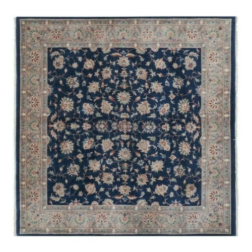 Vintage Blue Square Chinese Art Deco Rug - Modern Dining | Area Rug in Rugs by Vintage Pillows Store. Item composed of cotton and fiber