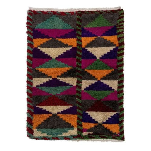 Checkered Vintage Turkish Tulu Rug With Mid-Century Modern | Area Rug in Rugs by Vintage Pillows Store. Item made of wool with fiber