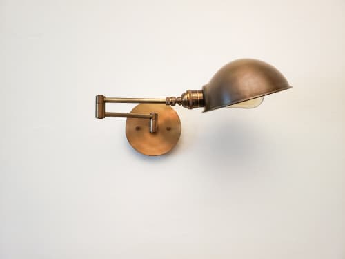 Swing Arm Adjustable Wall Light - Matte Black & Brass | Sconces by Retro Steam Works. Item made of metal works with industrial style