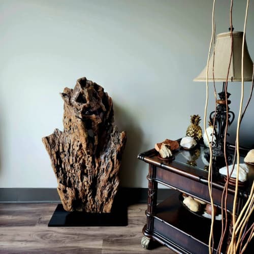 Art Sculpture Tree Trunk Section Archaic Ingrained Arrowhead | Sculptures by Sculptured By Nature  By John Walker. Item composed of wood in minimalism style