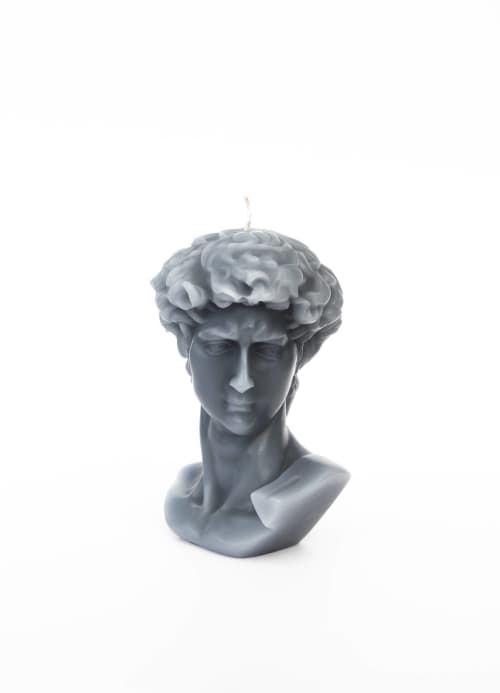 Grey  David Greek Head Candle - Roman Bust Figure | Ornament in Decorative Objects by Agora Home. Item made of marble works with minimalism & contemporary style