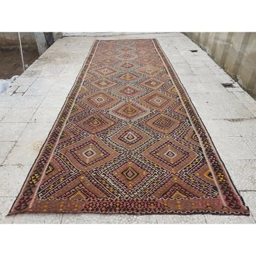 Vintage Handwoven Muted Color Oushak Kilim Rug Runner Wide | Runner Rug in Rugs by Vintage Pillows Store. Item made of wool with fiber