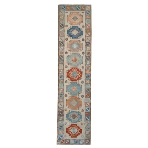 Traditional Oushak Rug Runner with Muted Soft Colors | Runner Rug in Rugs by Vintage Pillows Store. Item composed of cotton & fiber