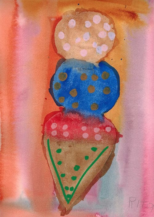 Ice Cream Rainbow 2 - Original Watercolor | Watercolor Painting in Paintings by Rita Winkler - "My Art, My Shop" (original watercolors by artist with Down syndrome). Item composed of paper compatible with mid century modern and contemporary style