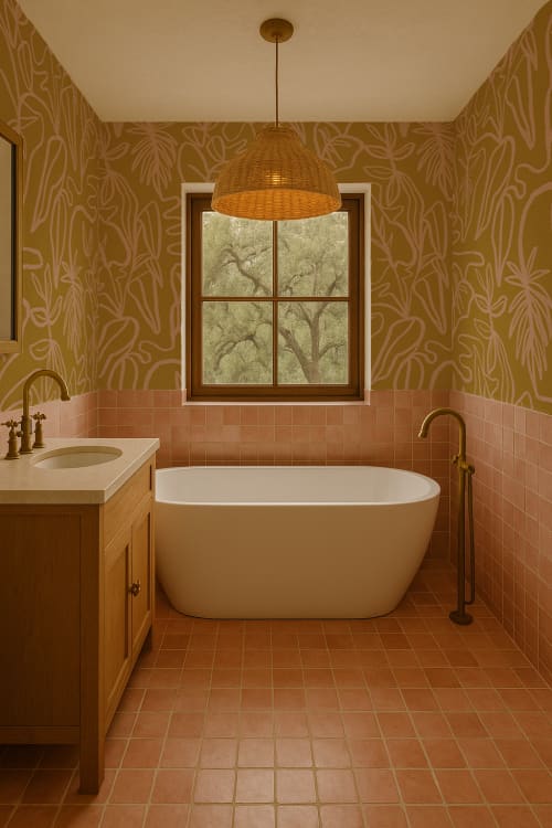Inked Foliage Wallpaper, mustard and peach | Wall Treatments by Samantha Santana Wallpaper & Creative Studio