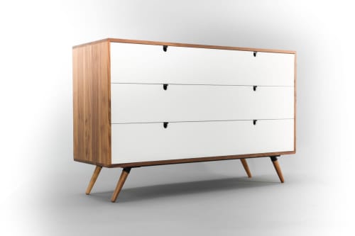 Mid Century Dresser with 3 Drawer in White | Storage by Manuel Barrera Habitables. Item composed of walnut