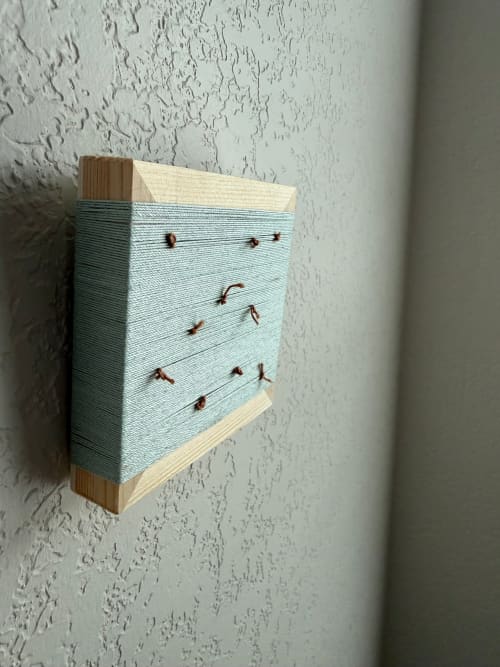 Mini Woven Tile - String Theory- Mint snd Beige #1 | Wall Sculpture in Wall Hangings by Mpwovenn Fiber Art by Mindy Pantuso