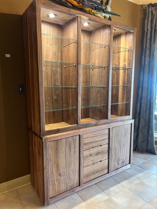 Solid Wood Curio Cabinet with Glass Shelves | Cupboard in Storage by Pelican State Woodworks