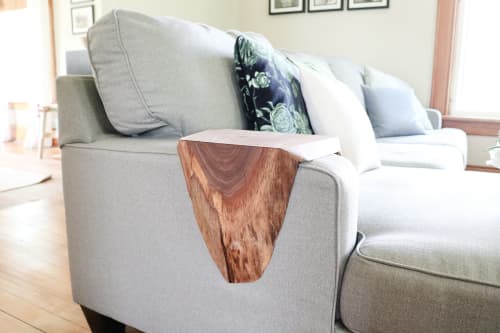 Armrest Walnut Waterfall Sofa Table | End Table in Tables by Hazel Oak Farms. Item composed of walnut in minimalism or contemporary style