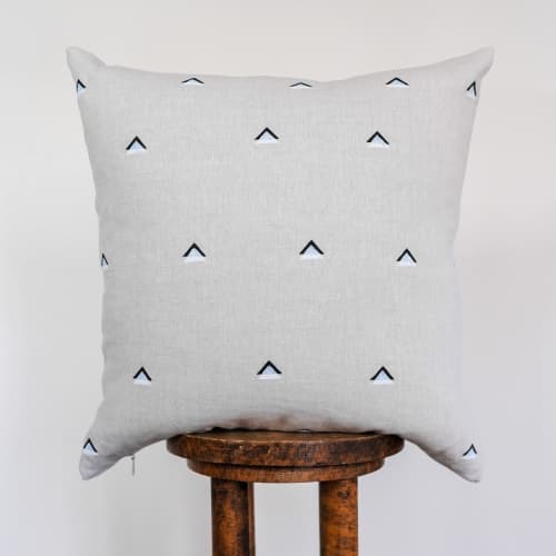 Black and White Triangles Printed on Natural Linen Pillow 22x22 | Pillows by Vantage Design