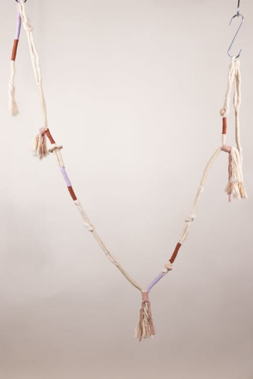 Wrapped Garland with Porcelain Charms | Macrame Wall Hanging in Wall Hangings by Modern Macramé by Emily Katz. Item composed of cotton