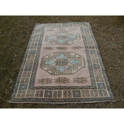 1970s Vintage Pastel Turkish Oushak Rug - 5'2'' x 7'4'' | Area Rug in Rugs by Vintage Pillows Store. Item composed of cotton and fiber
