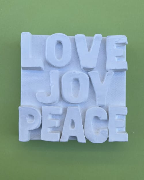 Love Joy Peace 4" x 4" | Mixed Media in Paintings by Emeline Tate. Item composed of canvas and synthetic