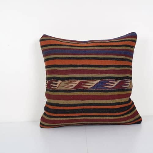Handmade Organic Striped Square Pillow Cover, Ethnic Chair D | Cushion in Pillows by Vintage Pillows Store