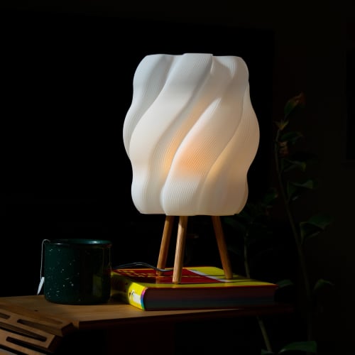 Handmade 3D Printed Table Lamp: Oak Legs, Modern Accent Lighting | Lamps by Spacecraft Furnishing